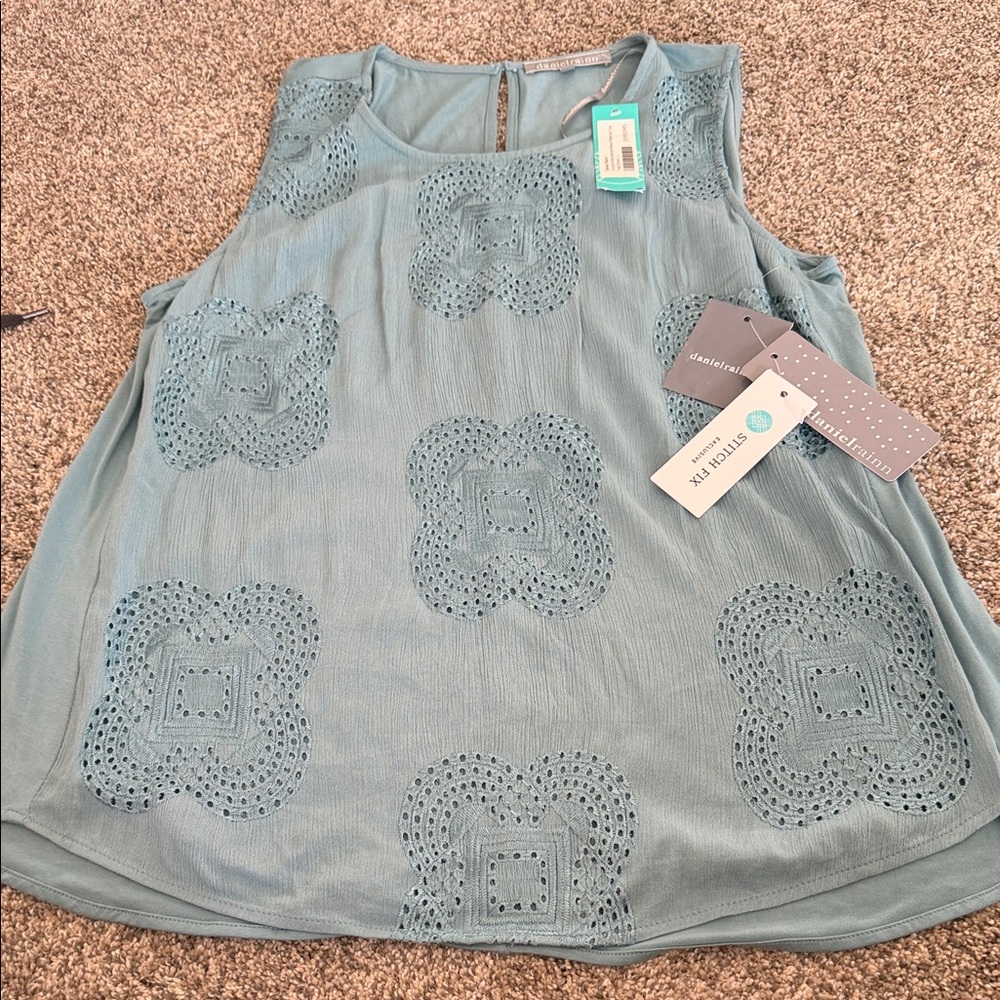 Daniel Rainn Blue Eyelet Sleeveless Top